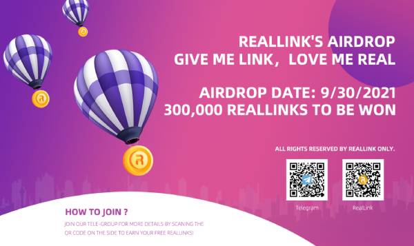 RealLink (REAL) will launch an airdrop on September 30th, 2021