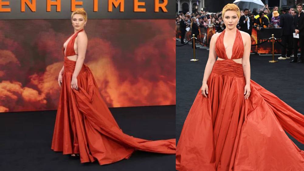 In a stunning burnt orange cutout gown, Florence Pugh is lighting up the red carpet