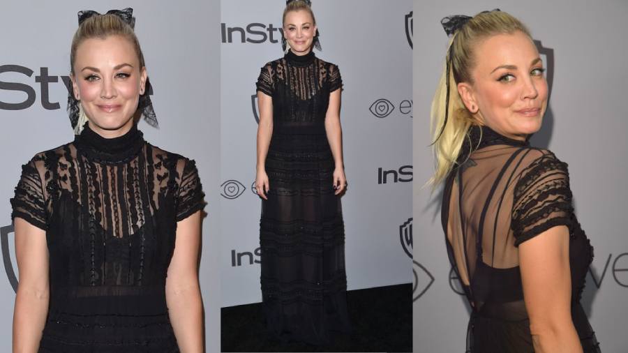 The star of “The Big Bang Theory,” Kaley Cuoco, stunned in a see-through lace dress.